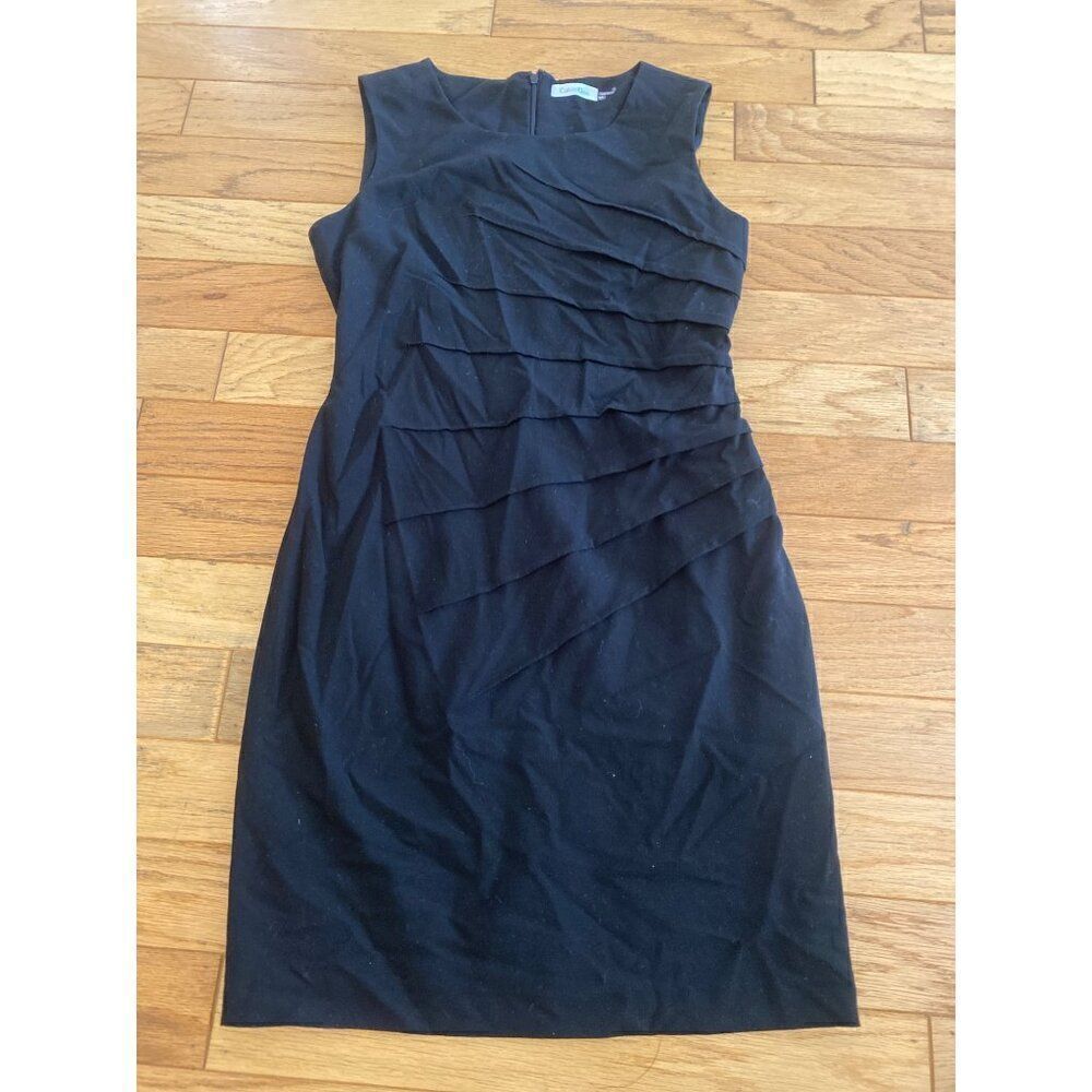 Calvin Klein womens black scoop neck back zip knee length sleeveless dress sz 8P